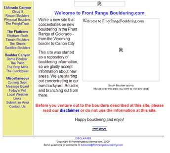 Frontrangebouldering.com - April 2000