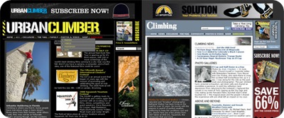 The redesigned UCMag at left with Climbing's existing site at right...eerily similar