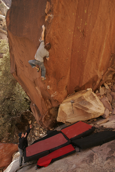Pete Lowe on The Shining Path (V13) in Red Rocks